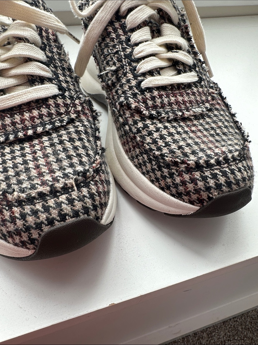 Tory Burch Houndstooth Tweed Lace-Up Sneakers in Black & Cream - Picture 9 of 10
